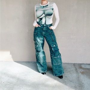 Cargo wide denim multi pocket- Cargo Jeans